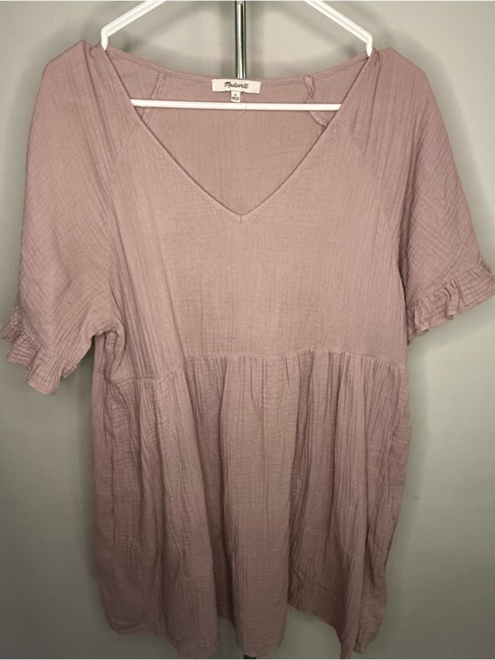 Madewell Dusty Mauve V-Neck Gauze Babydoll Dress size Large